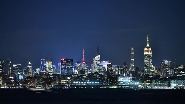 4K Timelapse of New York City Skyline. Manhattan at Night. United States of America.