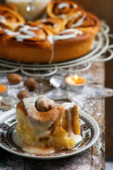 Egg Nog Cinnamon Rolls..style rustic .selective focus.