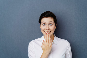 Anxious woman with a wide eyed expression