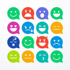 Vector illustration abstract isolated funny flat style emoji or emoticon speech bubble icon set on white background