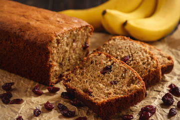 Homemade banana bread with cranberry.