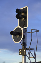 Railway trafficlight in an empty track