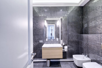 Modern interior of the bathroom in the new house.
