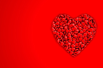 Collection of red love hearts forming a heart shape background