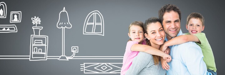 Family close together with home drawings