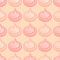 Meringue vector seamless pattern isolated on light background. Pink classic print design for menu, cafe, confectionery. Retro style in pastel colors. Sweet confection. Sweet pattern.