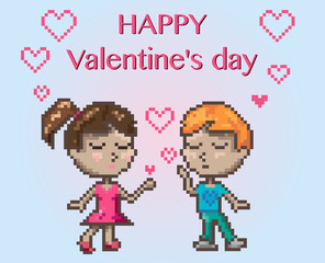 vector boy in love, St. Valentine's day, pixel art illustration