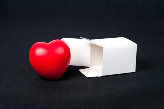 Red heart in white paper box ,Valentine concept.