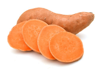 Sweet potatoes on white