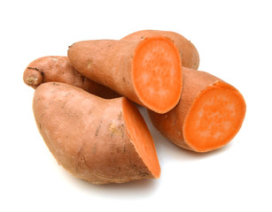 Sweet potatoes on white