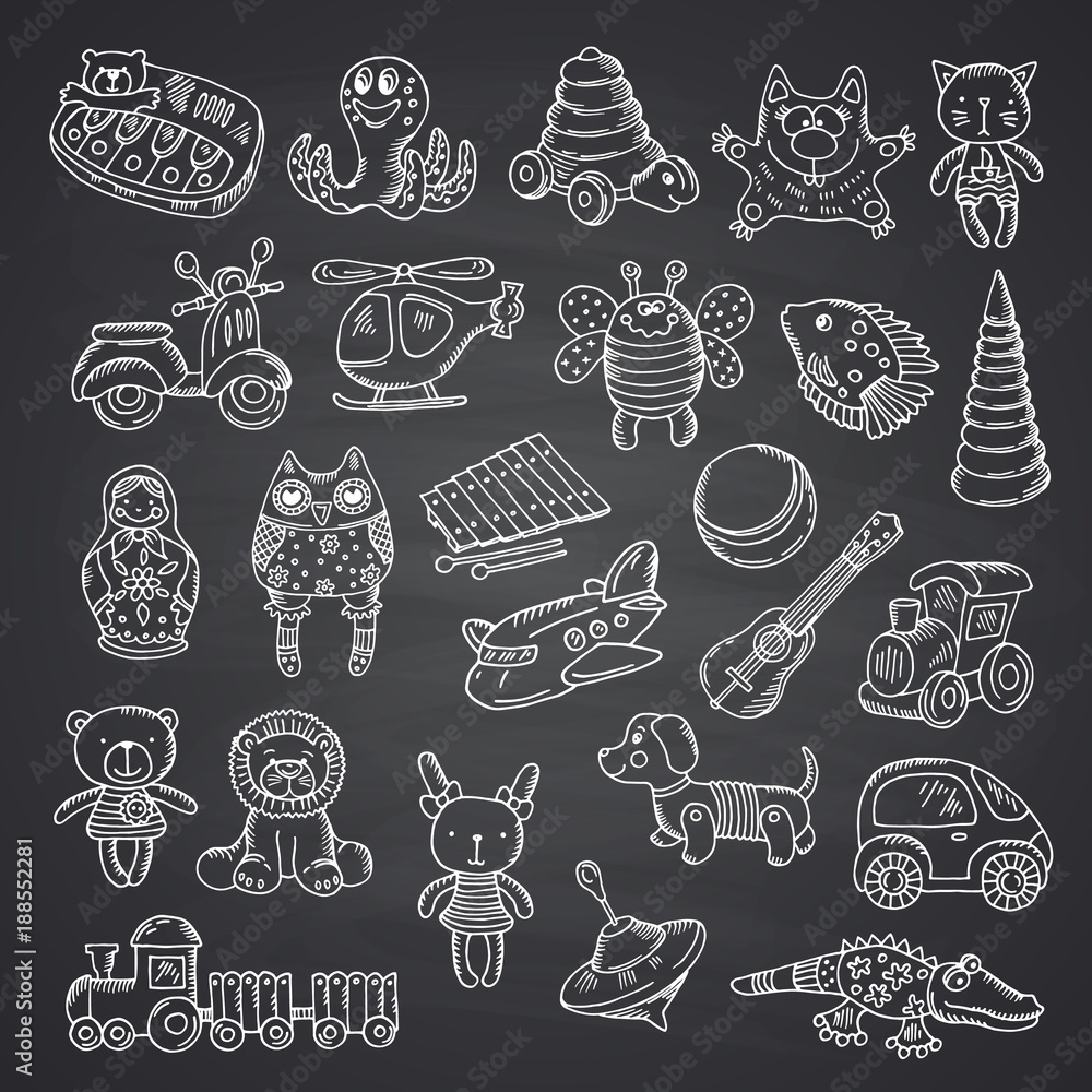 Wall mural vector kid toys set hand drawn