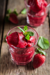 Homemade strawberry sorbet