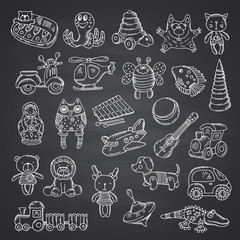 Vector kid toys set hand drawn