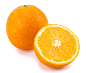 orange with half of orange isolated on the white background