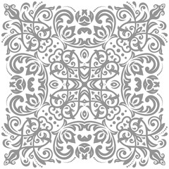 Oriental vector pattern with arabesques and floral elements. Traditional classic light silver ornament. Vintage pattern with arabesques