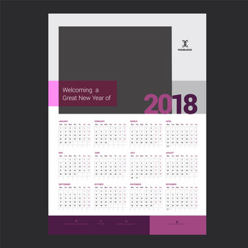 A3 one page wall calendar 2018