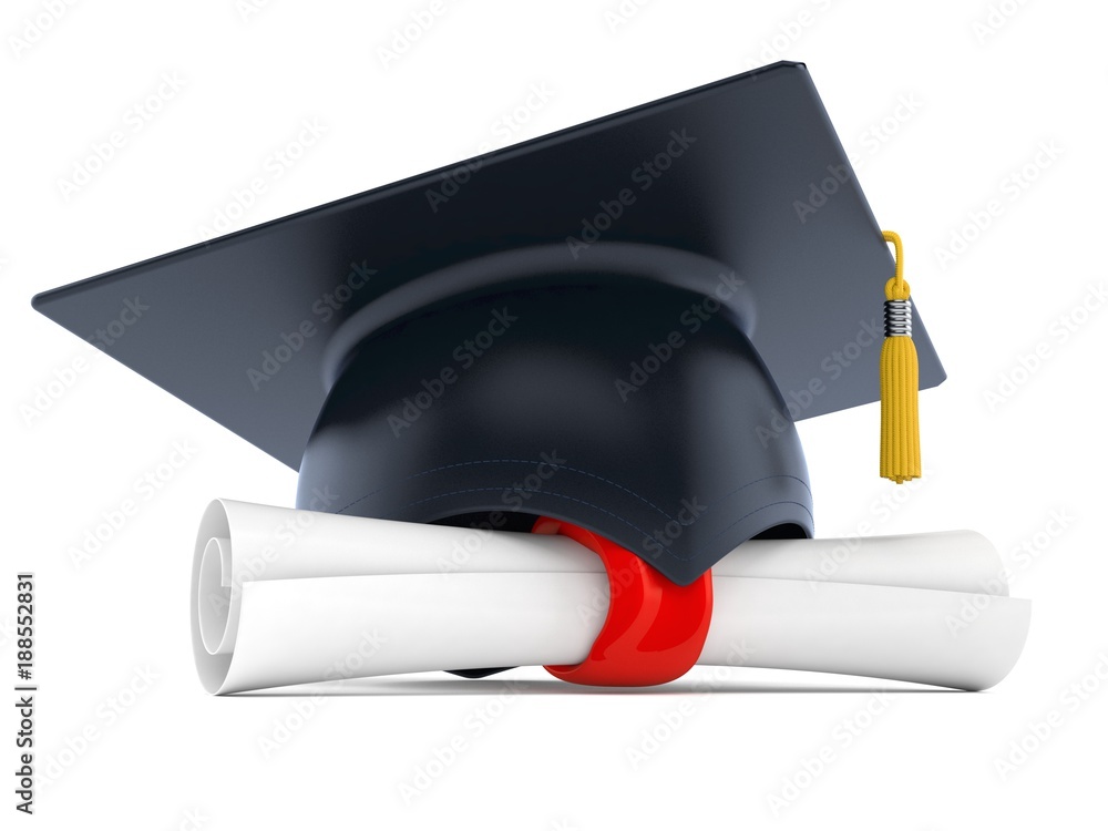 Wall mural graduation hat with certificate