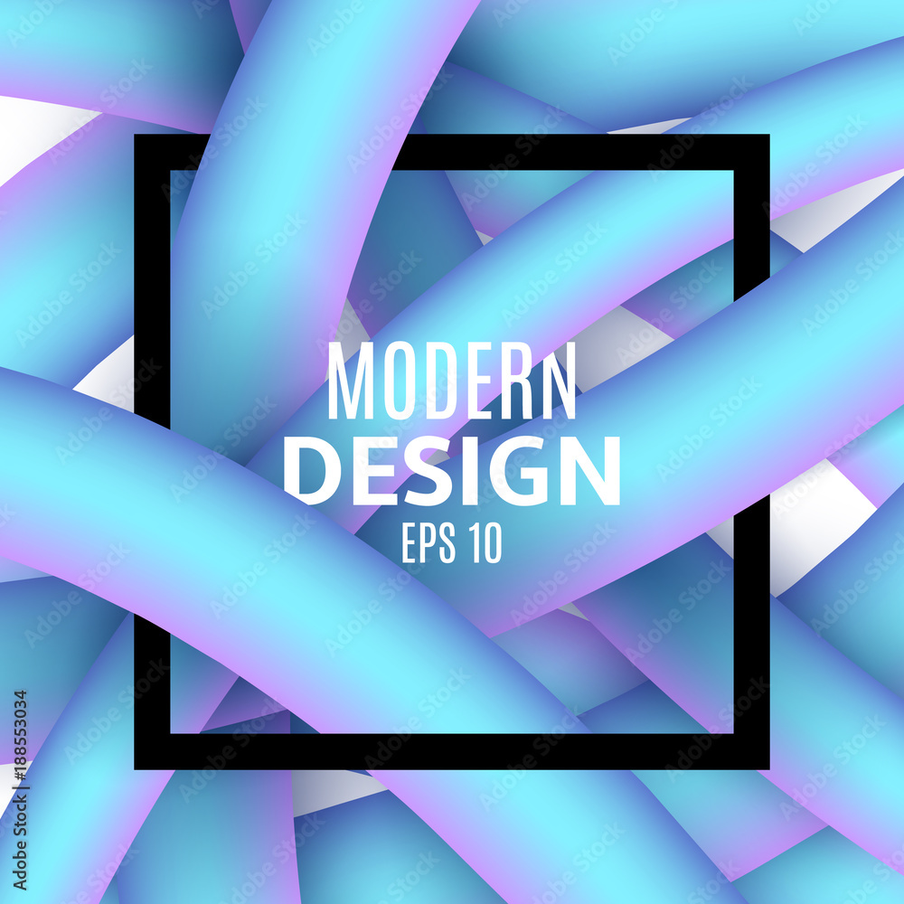 Poster abstract blue fluid lines in 3d style. black frame banner for text. colorful background. modern desi