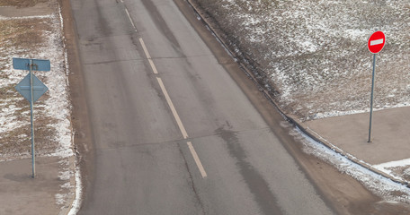 sign stop on the empty road