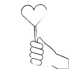 hand holding lollipop sweet candy vector illustration sketch design