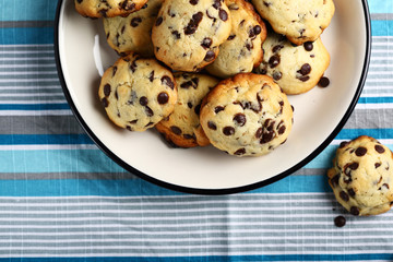 Homemade cookies with chocolate chips on plate