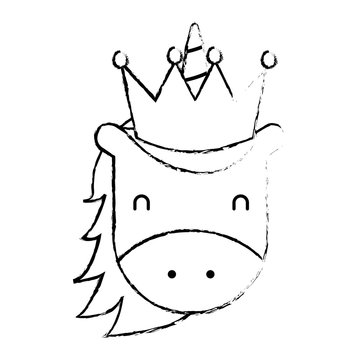 unicorn with crown horned animal fantasy magic vector illustration sketch design