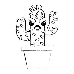 cartoon potted cactus kawaii character vector illustration sketch design