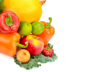 Fruits and vegetables isolated on a white background.