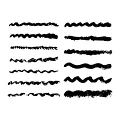 Wave black lines drawn with acrylic paint and hard brush. Hand drawing design elements. Vector ink strokes.