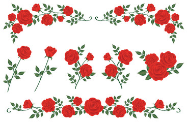 赤いバラ　飾り線とイラスト
