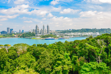 Naklejka premium Cityscape of Singapore. View from Sentosa Island.