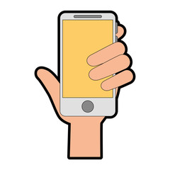smartphone device with hand human vector illustration design