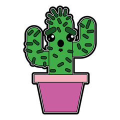 cartoon potted cactus kawaii character vector illustration