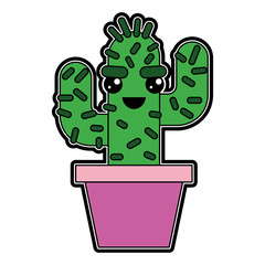 cartoon potted cactus kawaii character vector illustration