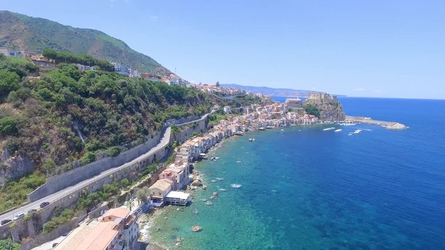 Aerial view of Calabrian coastline in Italy. Scilla from the air