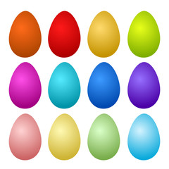 12 Colorful Painted Easter Eggs on white, stock vector illustration