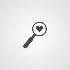 Search with heart valentines day vector icon