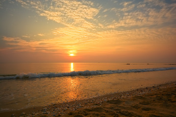 Romantic sky on the beach (Had-Sai-Med-Rak) at Phetchaburi province, Thailand.