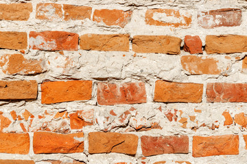 Texture of the old weathered brick wall closeup. Abstract background