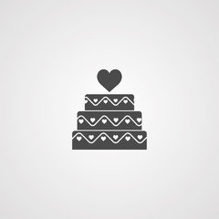 Cake with heart valentines day vector icon