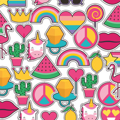 seamless pattern with fashionable patches comic stickers pins vector illustration