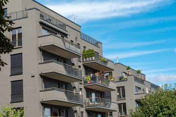 Obraz premium Modern grey apartment buildings seen in Berlin, Germany