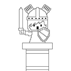 pixel character knight with sword and shield video game vector illustration linear design
