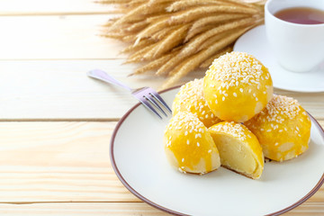 Chinese cake on wooden background