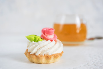 Tasty different cakes set with on a white background