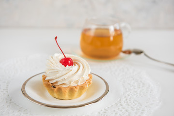 Tasty different cakes set with on a white background