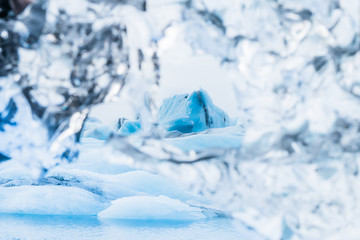Look through the ice to the Jokulsarlon glacier lagoon, Iceland.