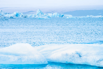 Jokulsarlon lagoon, Iceland. Beautiful cold winter landscape of Jokulsarlon glacier lagoon, Iceland in the winter.