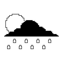 pixelated cloud sun and rain drops climate vector illustration black and white design