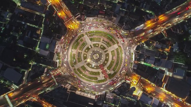 Time lapse,Hyper lapse ,Of traffic on city streets at night. Aerial view and top view of traffic on freeway, 4K.